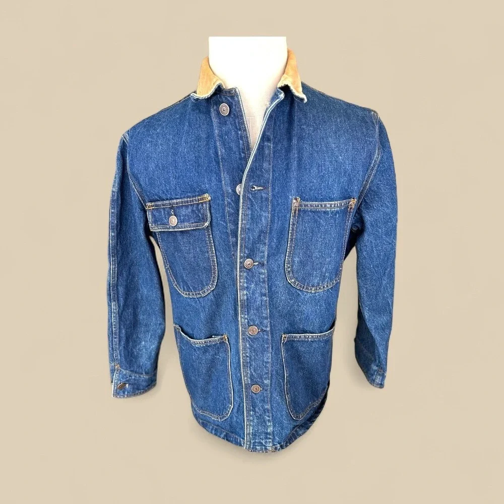 Vintage Ralph Lauren Denim Chore Jacket Corduroy Collar Mens Size M Western - Picture 1 of 13